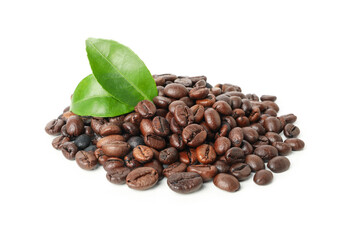 Fresh coffee seeds isolated on white background
