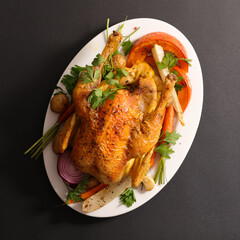 baked whole chicken with vegetables