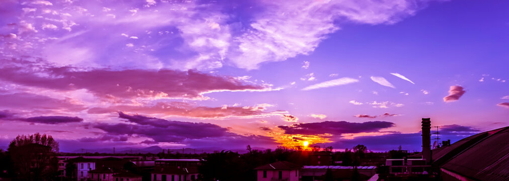 Panorama of purple sunset