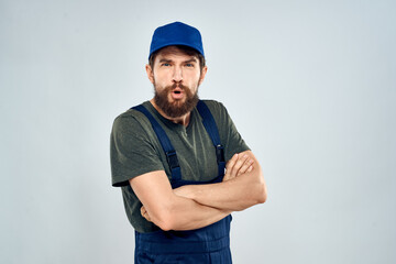 Worker man with box delivery packing work service