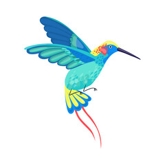 Hummingbird with Bright Feathers Hovering Vector Illustration