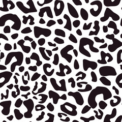 Animal leopard print seamless pattern, abstract black and white spotted print, leopard or cheetah fur texture, wild animal skin fur vector camouflage background, Jaguar or panther fur surface design