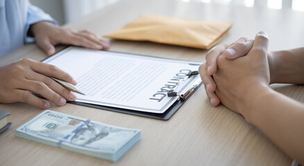 Businessman gives a dollar to bribe or corrupt employees.