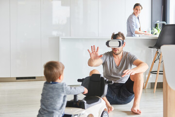 Man with VR glasses for interior design in the living room