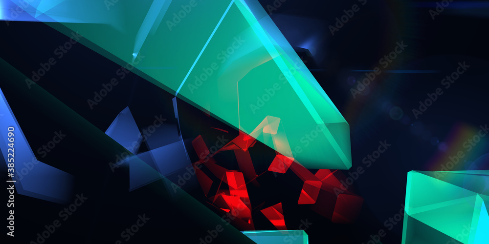 Poster abstract tech color background of geometric shapes. 3d rendering