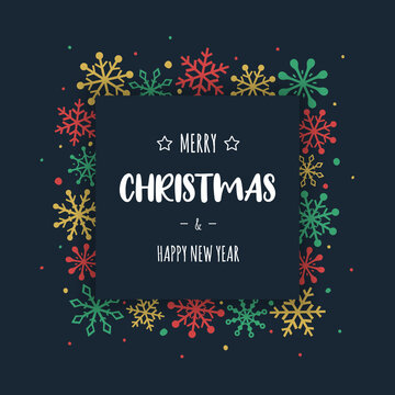 Concept of Christmas greeting card with snowflakes and wishes. Vector