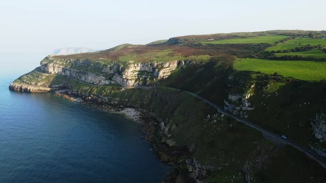 Drone flying over the road on a beautiful rocky mountain, Great Orme