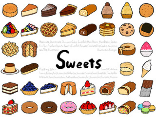 Sweet Set:Hand drawn vector illustration like woodblock print