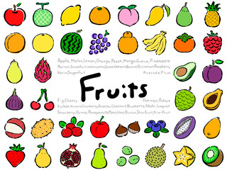Fruit Set:Hand drawn vector illustration like woodblock print