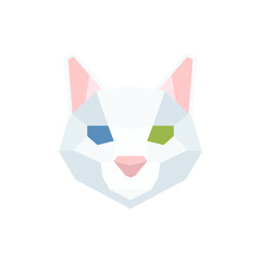 Low poly abstract white cat head. Vector illustration