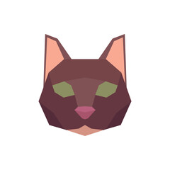 Low poly abstract brown cat head. Vector illustration