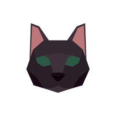 Low poly abstract black cat head. Vector illustration