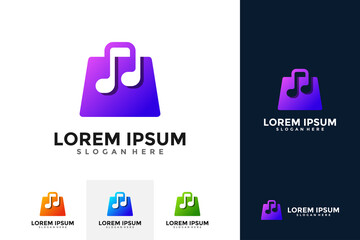 Music Shop Logo Template Design. Music store logo. Music and bag icon vector combination.