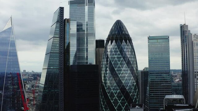 Aerial Drone View Of Central London & The Gherkin 