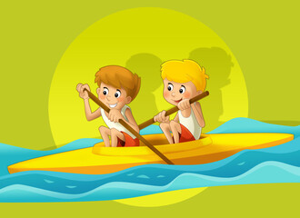cartoon scene with kid training sport - illustration
