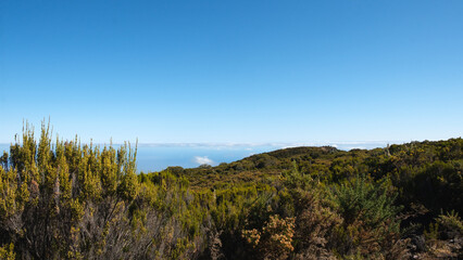 Fototapeta premium View on the highlands of Reunion Island, with a cloudscape