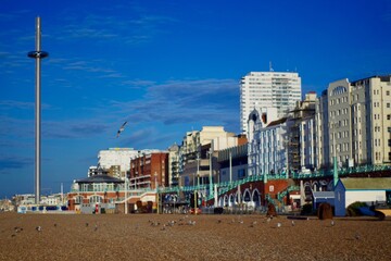 View of Brighton from the seafront on a sunny day