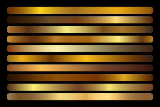 Gold Gradient vector set. Shiny, elegant golden, bronze, copper gradation colors
