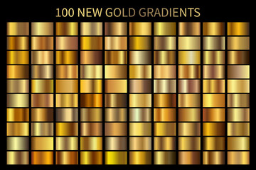 Gold Gradient vector set. Shiny, elegant golden, bronze, copper gradation colors
