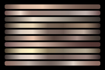 Bronze metallic gradient vector set