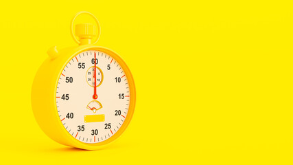 Naklejka premium Yellow Stopwatch on Yellow Background. Clipping path and copy space for your text. Minimal idea concept, 3D Render.