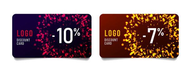 Naklejka premium Set of discount cards for Christmas or festive sale with place for logo and fireworks abstract burst illustration in gold and red, isolated