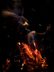 Fototapeta na wymiar The fire with sparks is in campfire