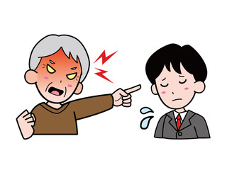 スーツ姿の会社員男性を怒鳴りつけるおじいさん