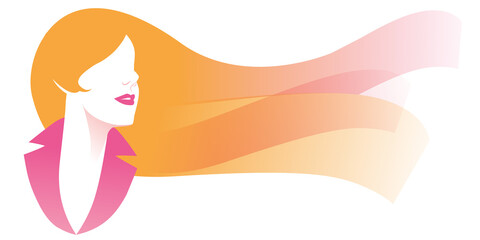 Stylized image of elegant woman face with flowing hair, isolated on white background