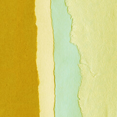 Colorful torn paper collage close-up. Texture made from various paper and cardboard parts. Damaged...