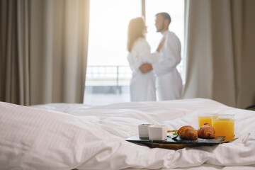 Breakfast in a hotel room