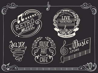 Ornamental Retro Style Frames on Music. Hand Drawn Decoration for Signs