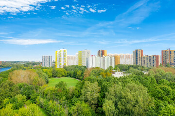 Fototapeta premium Aerial view of residential buildings in the city of Khimki and the outskirts of Moscow