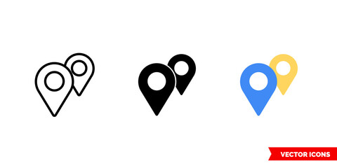 Map pinpoint icon of 3 types color, black and white, outline. Isolated vector sign symbol.