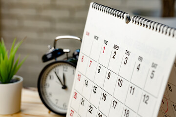 Calendar page close up on office desk
