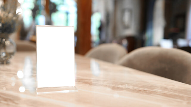 cafe menu. Menu frame standing on wood table in Bar restaurant cafe. space for text marketing promotion