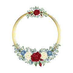 Round Frame golden crystal tirh flowers. Beautiful floral Geometric crystal stone polyhedron mosaic shape.