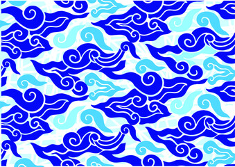 Painting of Indonesian Javanese batik cloth, seamless line pattern, megamendung motif, with various artistic colors