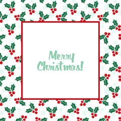 Square frame with Christmas holly and snowflakes, for greeting cards, invitations, posters, banners.