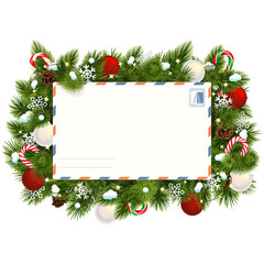 Vector Snowy Christmas Fir Branches with Postcard - obrazy, fototapety, plakaty