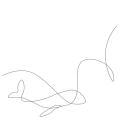 Fototapeta premium Whale on ocean line drawing. Vector illustration