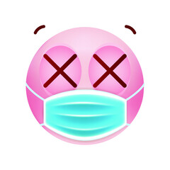 Cute Pink Emoticon with Cartoon Style with Medical Facial Mask on White Background . Isolated Vector Illustration 