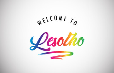 Lesotho Welcome To Message in Beautiful and HandWritten Vibrant Modern Gradients Vector Illustration.