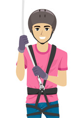 Teen Boy Harness Rope Helmet Illustration
