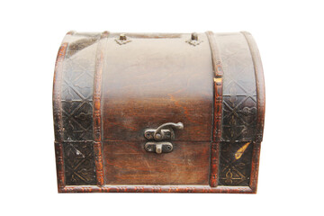 Old casket on a white background. Wooden box