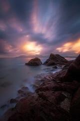 Epic cloudy sunset above the coastline of Cannes