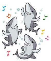 Sharks Dance Music Notes Illustration