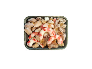  Seafood mix packaging isolated on white background. Healthy and wholesome food concept.Frozen...