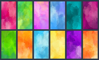 Big set of bright colorful watercolor vector backgrounds for poster, brochure or flyer