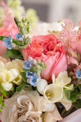 Flower composition. Macro photo. Wedding decor. A Beautiful bouquet of fresh spring flowers.